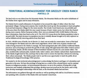 Territorial Acknowledgment for Grizzly Creek Ranch