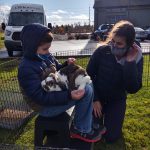 Students interacting with animals outdoors as part of NCI's outdoor learning program in 2020.