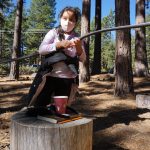 A learner in an outdoor learning space as a part of Sierra Nevada Journeys' 2020 pandemic pilot.