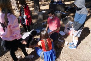 Learners in an outdoor learning space as a part of Sierra Nevada Journeys' 2020 pandemic pilot.