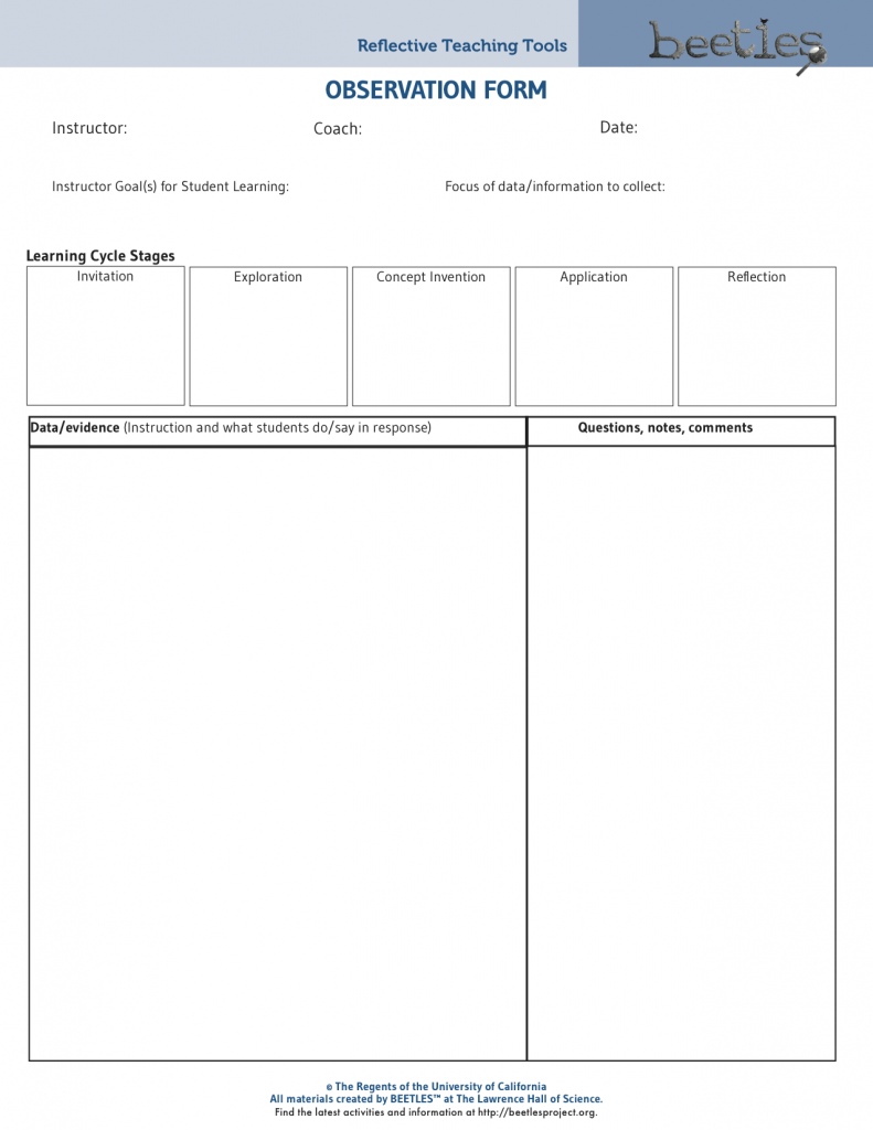 Beetles Project Coaching Observation Form - Beetles Project